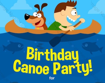 Canoe Birthday Invitation - printable design, customizable, instant download For Boys or Girls Lake or River Canoe Party