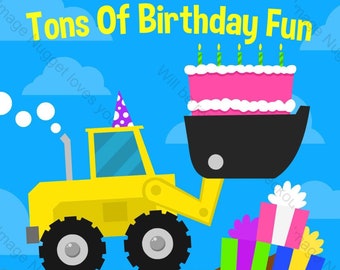 Bulldozer Birthday Party Invitation - printable birthday invite for a Boys or Girls Bulldozer Construction Birthday Party
