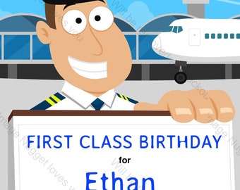 Airplane Pilot Birthday Invitation - printable design, customizable, instant download For Boys or Girls  Aviation Birthday Party
