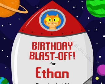 Rocketship Birthday Invitation - printable design, customizable, instant download For Boys or Girls Outer Space Birthday Party