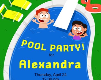 Pool Party Geburtstagseinladung - druckbares Design, personalisierbar, sofortiger download Für Jungen oder Mädchen Geburtstagsparty
