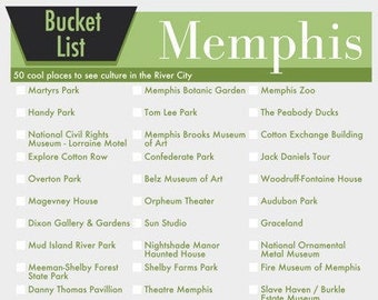 Bucket List  Memphis Tennessee Bucket List in Your Choice of COLOR Wall Art Bucket List printable digital 8x10 Gift INSTANT DOWNLOAD