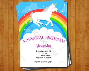 Unicorn Rainbow Party Invitation - printable birthday invite for a Birthday Party