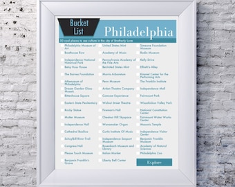 Secchio elenco Philadelphia Bucket List Your scelta di colore parete Art City secchio elenco stampabile digitale 8 x 10 regalo INSTANT DOWNLOAD