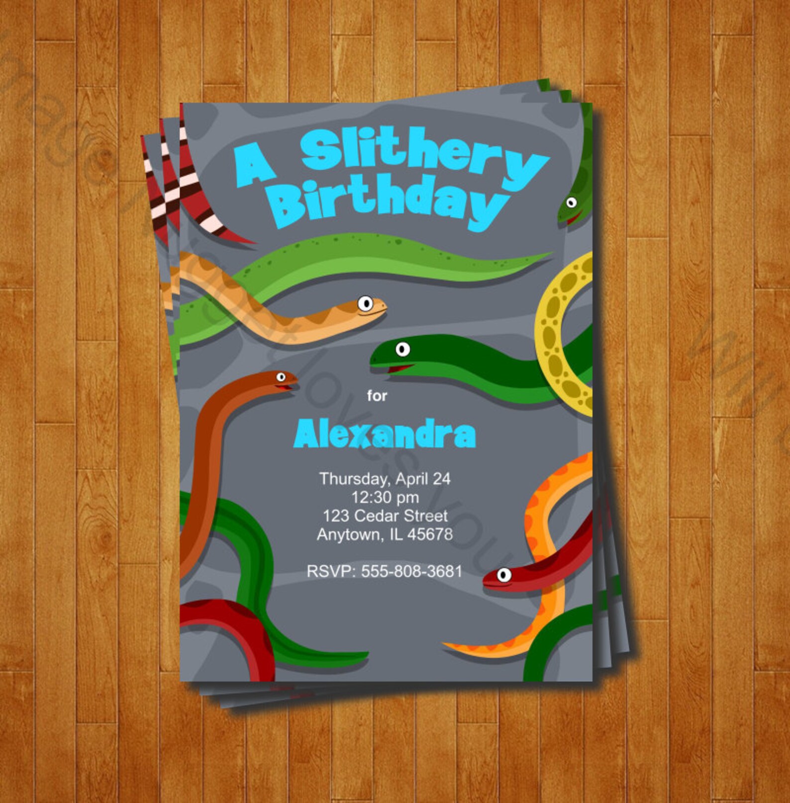 Snakes Birthday Invitation Printable Design, Customizable, Instant