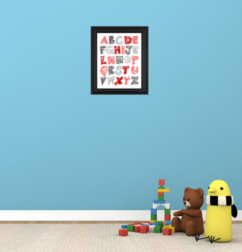 Alphabet Nursery Decor Red and Gray Art for Your Baby Room Etsy