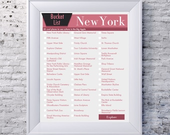 Bucket List New York City Bucket List in Your Choice of COLOR Wall Art City Bucket List printable digital 8x10 Gift INSTANT DOWNLOAD