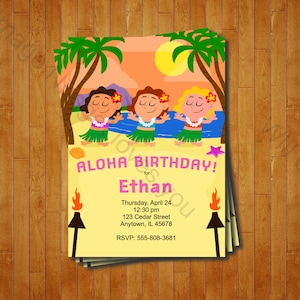 Hawaiian Luau Party Invitation - printable birthday invite for a Tiki Luau Birthday Party