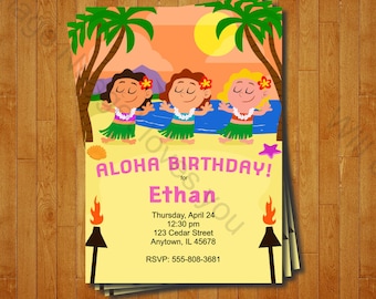 Hawaiian Luau Party Invitation - printable birthday invite for a Tiki Luau Birthday Party