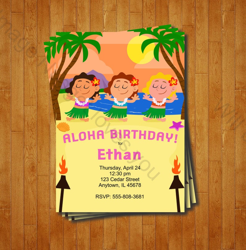 Hawaiian Luau Birthday Invitation Printable Design Etsy