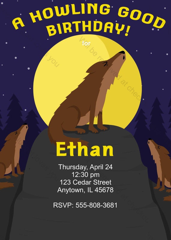 Three Wolves Birthday Invitation Printable Design Etsy