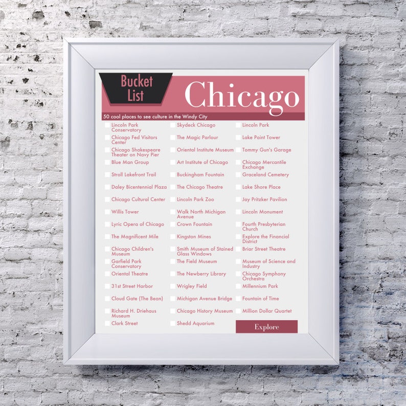 Chicago Bucket List Wall Art 50 Fun Things to Do in the - Etsy