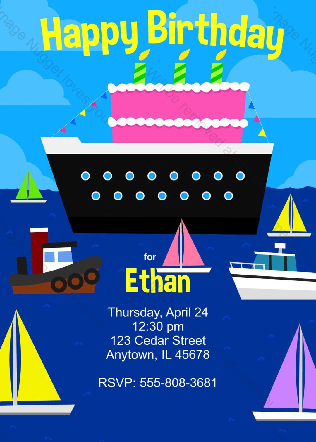 Boat Birthday Party Invitation Printable Birthday Invite for a Boys or