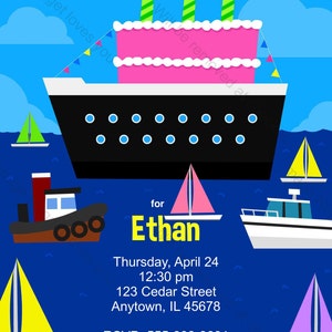 Boat Birthday Party Invitation - printable birthday invite for a Boys or Girls Boat or Ship Birthday Party