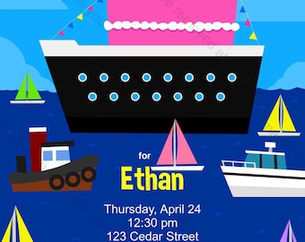 Boat Birthday Party Invitation - printable birthday invite for a Boys or Girls Boat or Ship Birthday Party