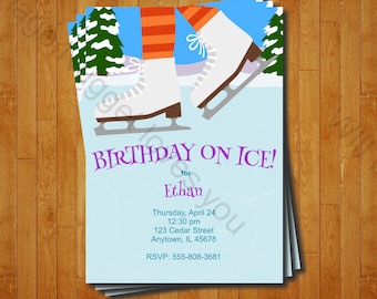 Ice Skating Party Invitation - printable birthday invite for an ice rink skating party