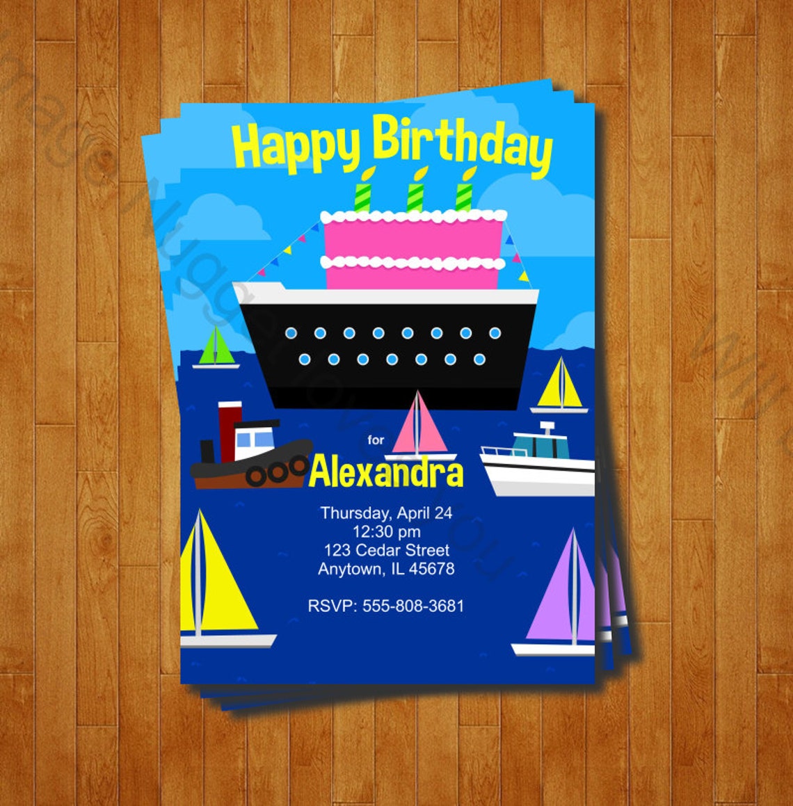 Boat Birthday Party Invitation Printable Birthday Invite for a Boys or