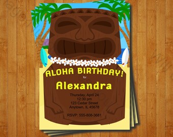 Hawaiian Tiki Party Invitation - printable birthday invite for a Tropical Island Birthday Party