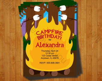 Campfire Invitation - printable birthday invite for a  Rustic Camping Birthday Party