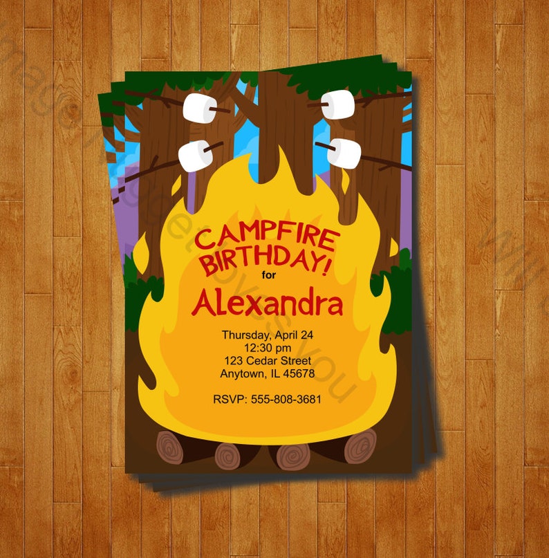 Campfire Invitation - Printable Birthday Invite for a Rustic Camping ...