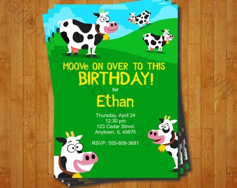 Cow Party Invitation - printable birthday invite for a Farm Birthday Party