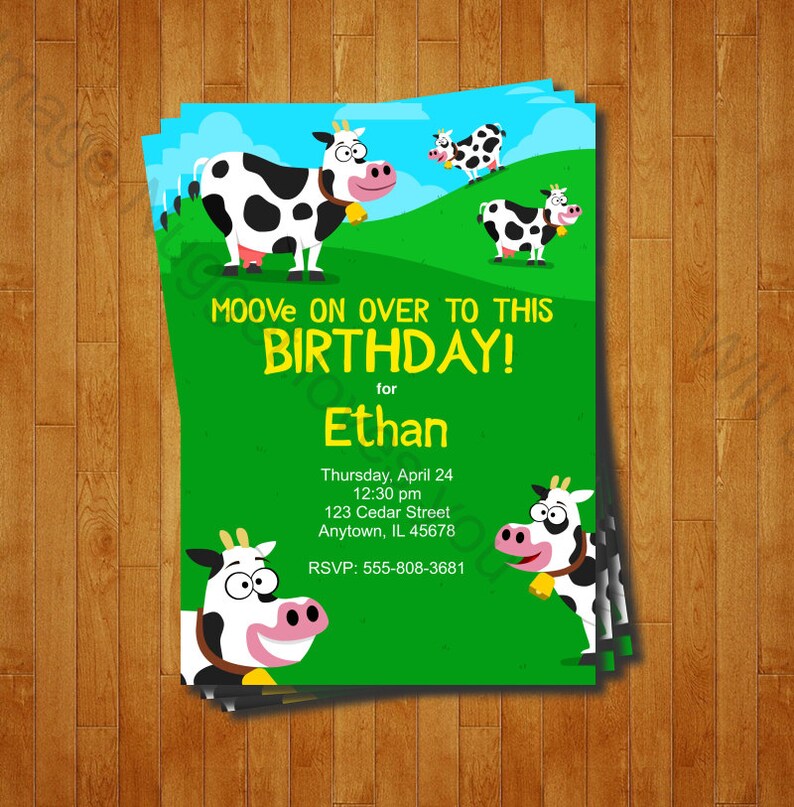 Cow Party Invitation printable birthday invite for a Farm Birthday Party image 1