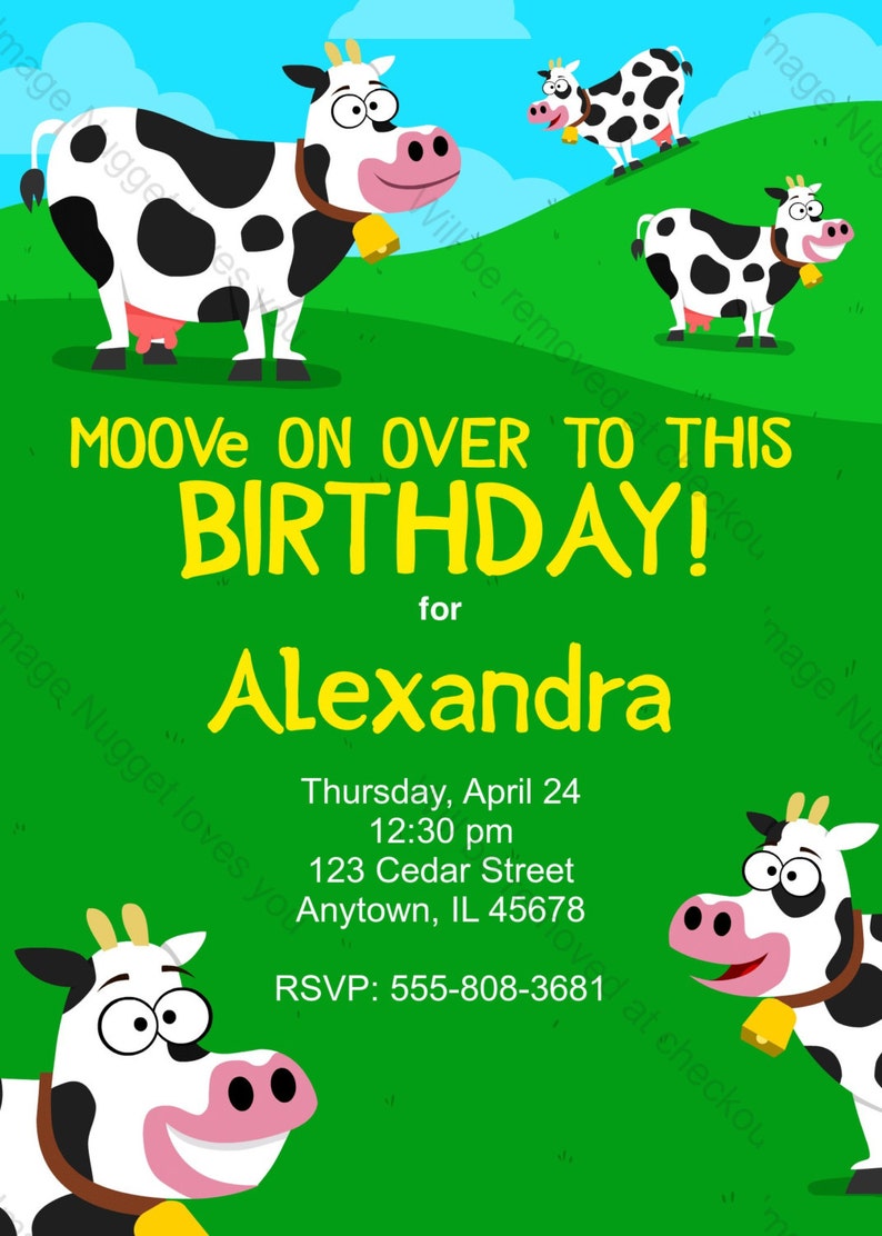 Vaca fiesta invitación invitación de cumpleaños para imprimir para una fiesta de cumpleaños de granja imagen 2
