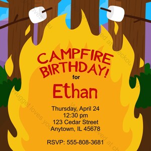 Campfire Invitation - Printable Birthday Invite for a Rustic Camping ...