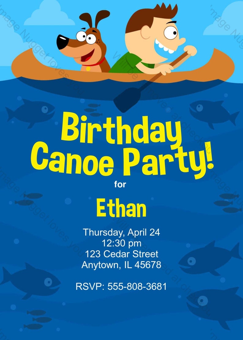 Canoe Birthday Invitation printable design, customizable, instant download For Boys or Girls Lake or River Canoe Party image 1