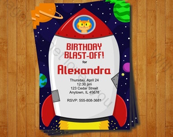 Rocketship Party Invitation - printable birthday invite for a Outer Space Birthday Party