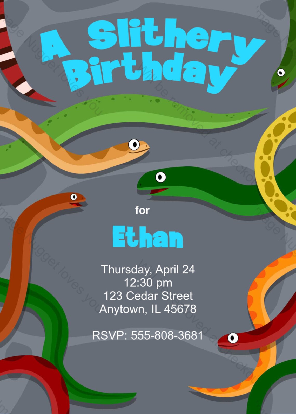 Snakes Birthday Invitation Printable Design Customizable | Etsy