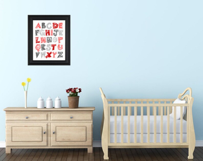 Alphabet Nursery Decor Red and Gray Art for Your Baby Room Etsy