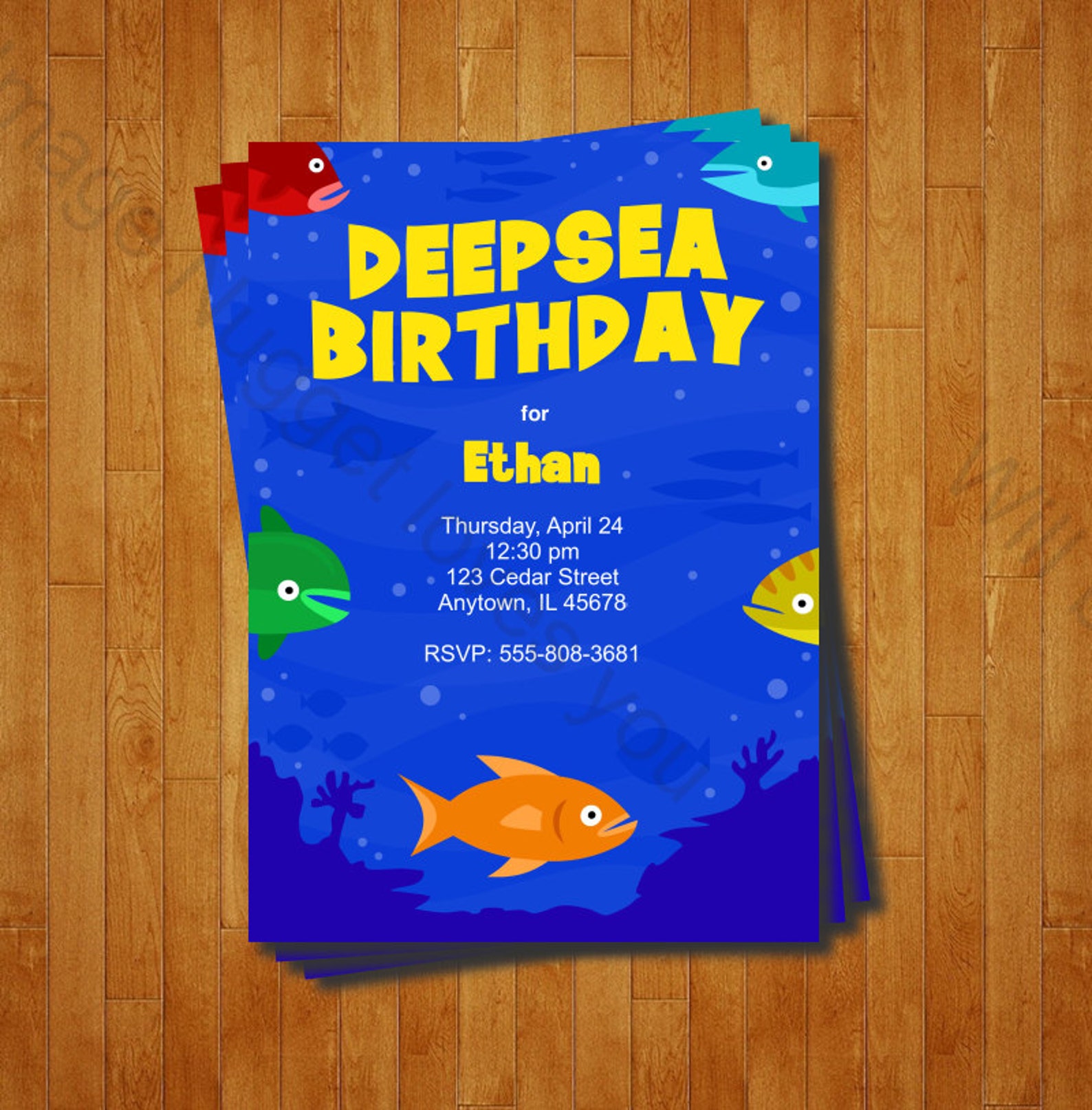 Fish Party Invitation Printable Birthday Invite for an Ocean Birthday