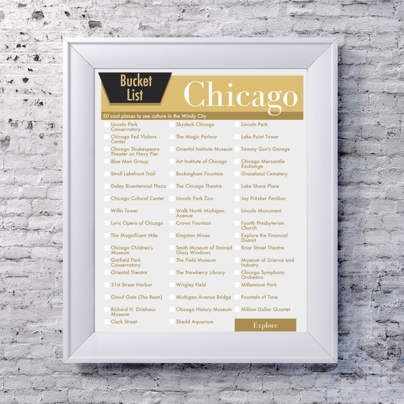 Bucket List Chicago Travel Bucket List in Your Choice of COLOR Etsy