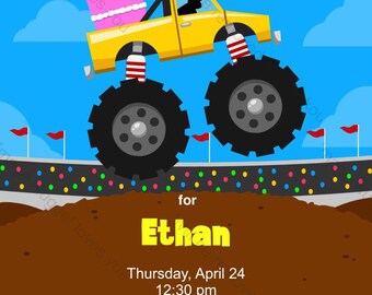 Monster Truck Birthday Party Invitation - printable birthday invite for a Kid's  Monster Big Truck Birthday Party