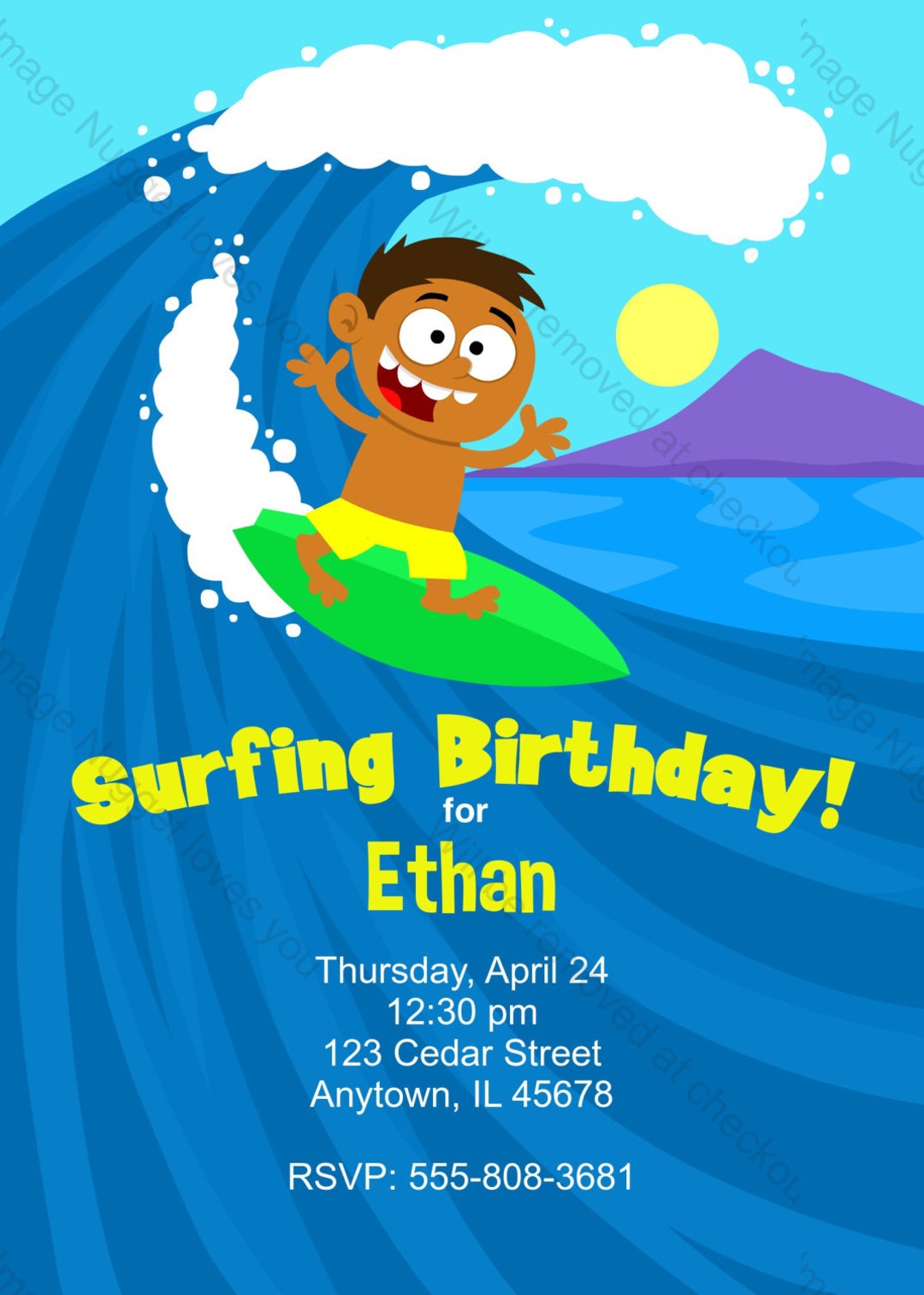 Surfing Birthday Party Invitation - Printable Birthday Invite for a Kid ...