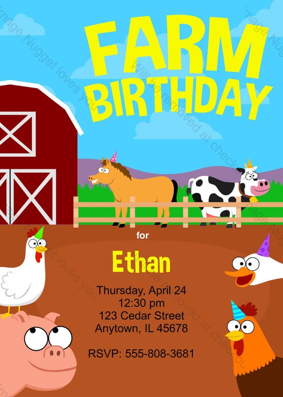 Ferme Animaux Barnyard Birthday Party Invitation Invitation Etsy