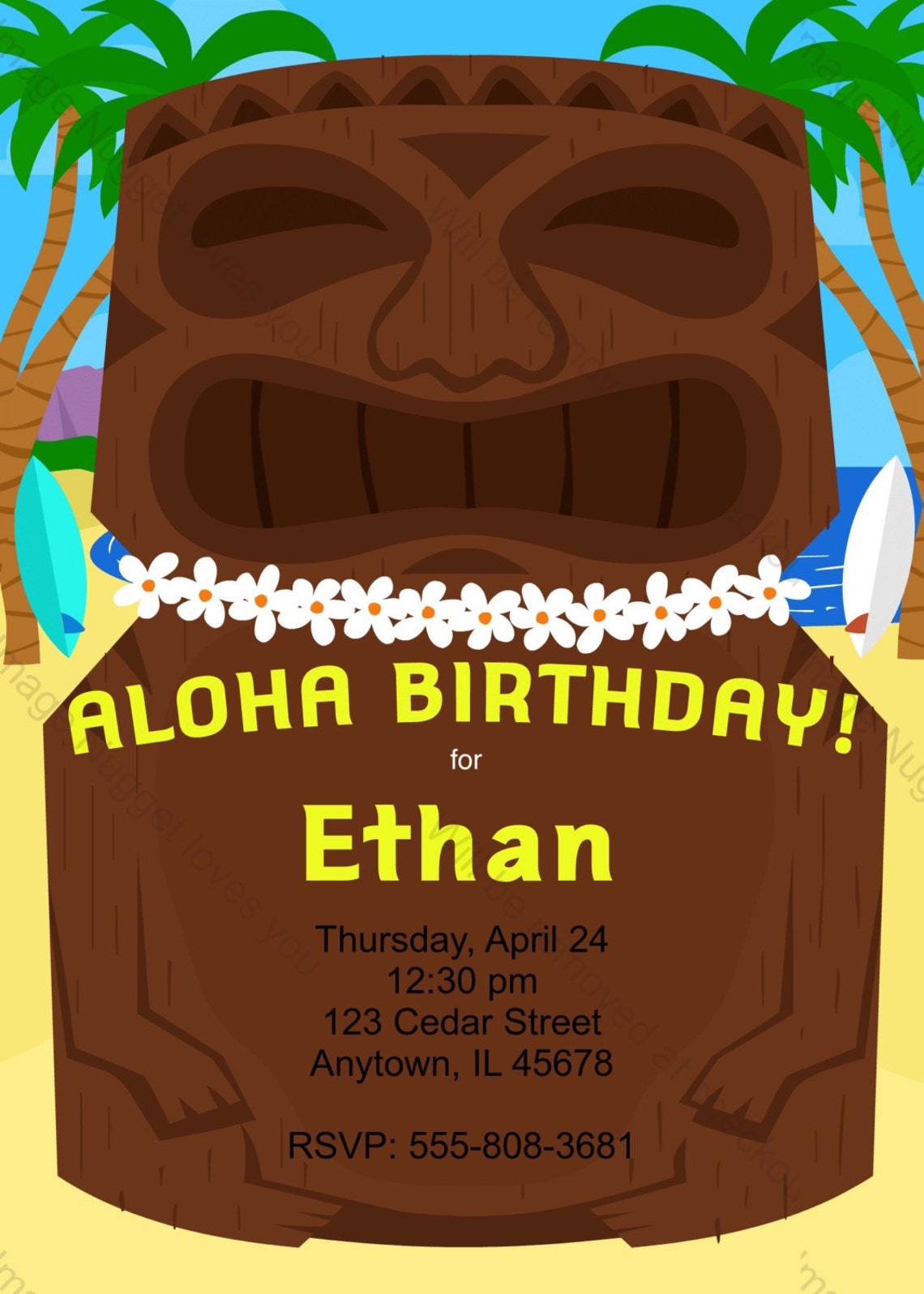 Hawaiian Tiki Party Invitation - Printable Birthday Invite for a ...