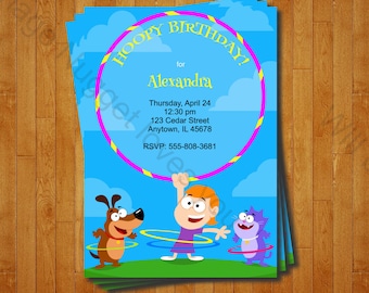 Hula Hoop Party Invitation - printable birthday invite for a Birthday Party