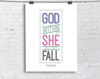 God is within her, she will not fall Quote Print, Printable wall decor, Christian Bible quotes poster digital download