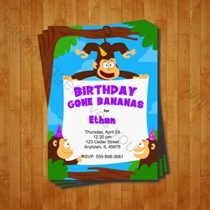 Monkey Party Invitation - printable birthday invite for a Monkey Theme Birthday Party