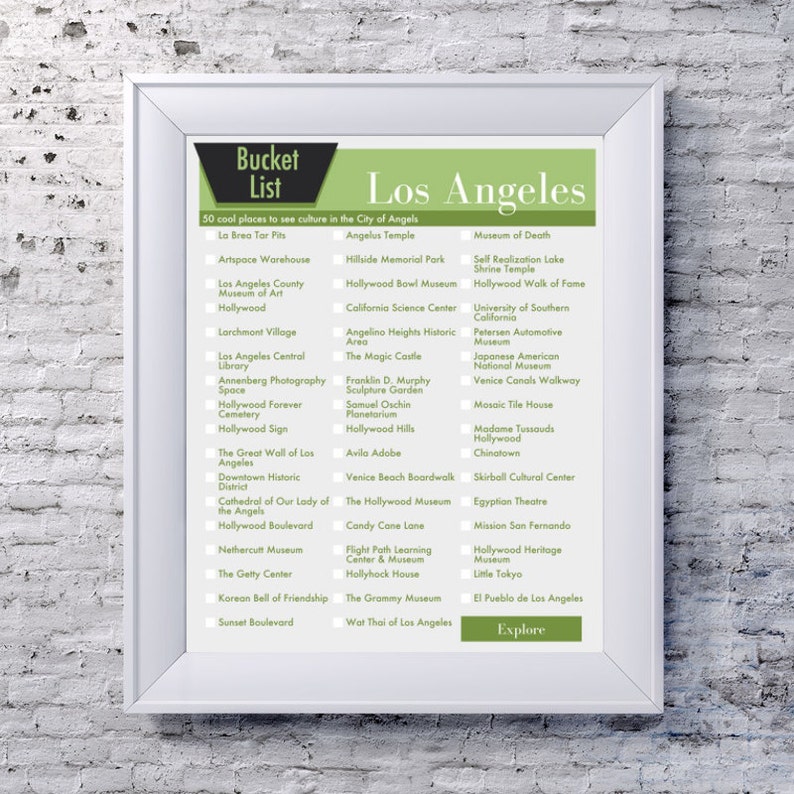 Bucket List Los Angeles LA Bucket List in Your Choice of Color Wall Art