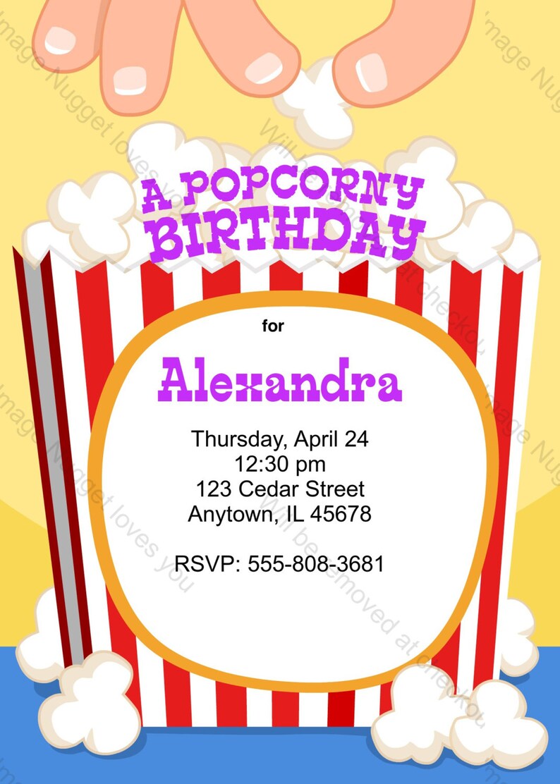 Popcorn Party Invitation Printable Birthday Invite For A Etsy