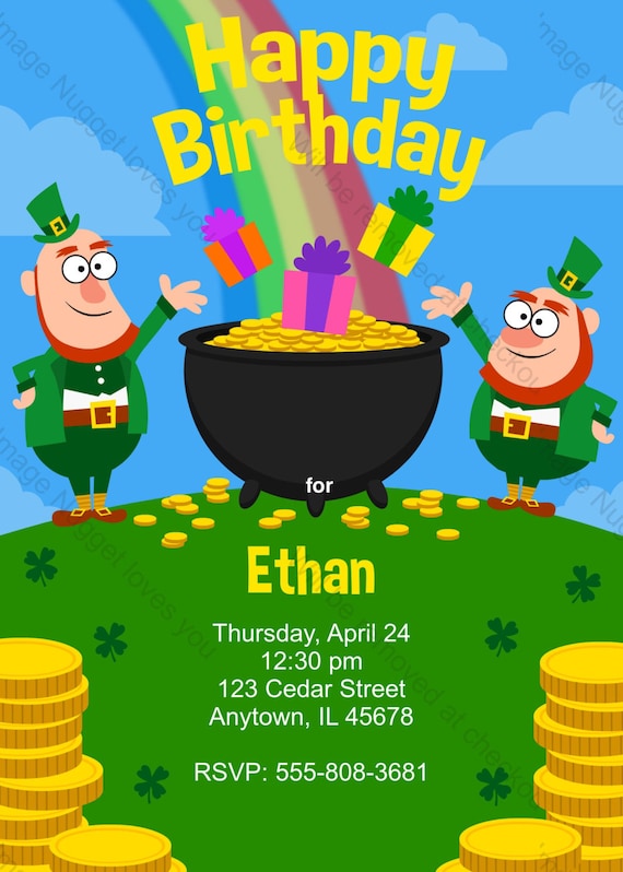 Leprechaun Birthday Invitation Printable Design - Etsy Finland