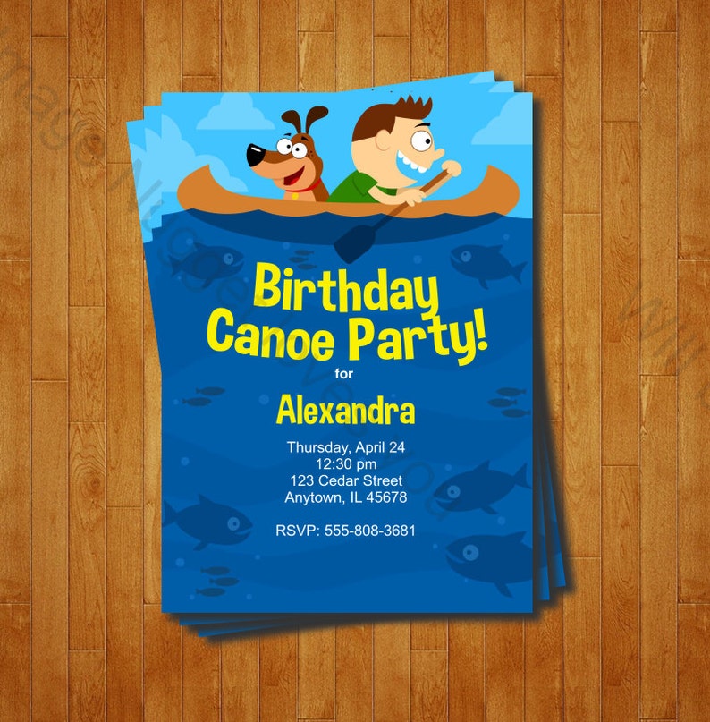Canoe Birthday Invitation printable design, customizable, instant download For Boys or Girls Lake or River Canoe Party image 2