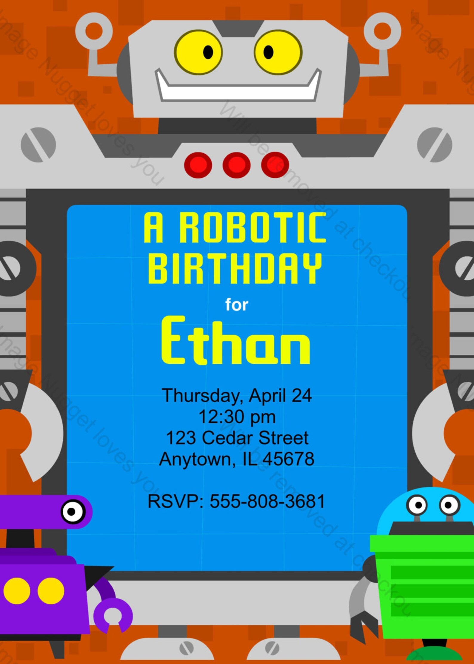 Robot Party Invitation Printable Birthday Invite for a - Etsy