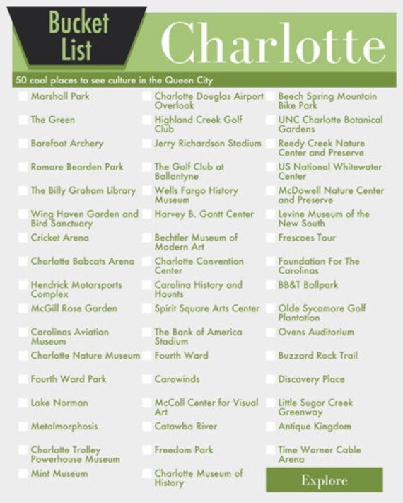Bucket List Charlotte North Carolina Bucket List in Your Etsy