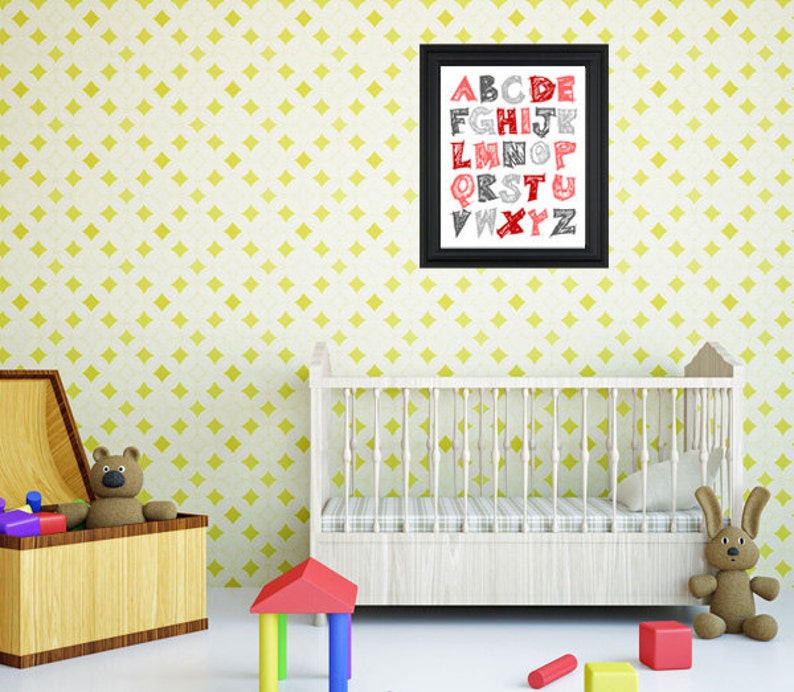 Alphabet Nursery Decor Red and Gray Art for Your Baby Room Etsy