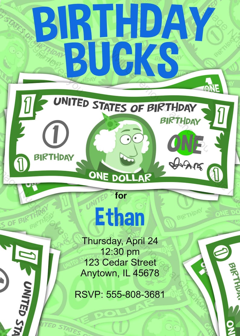 Dollar Bills Money Birthday Invitation printable design Etsy