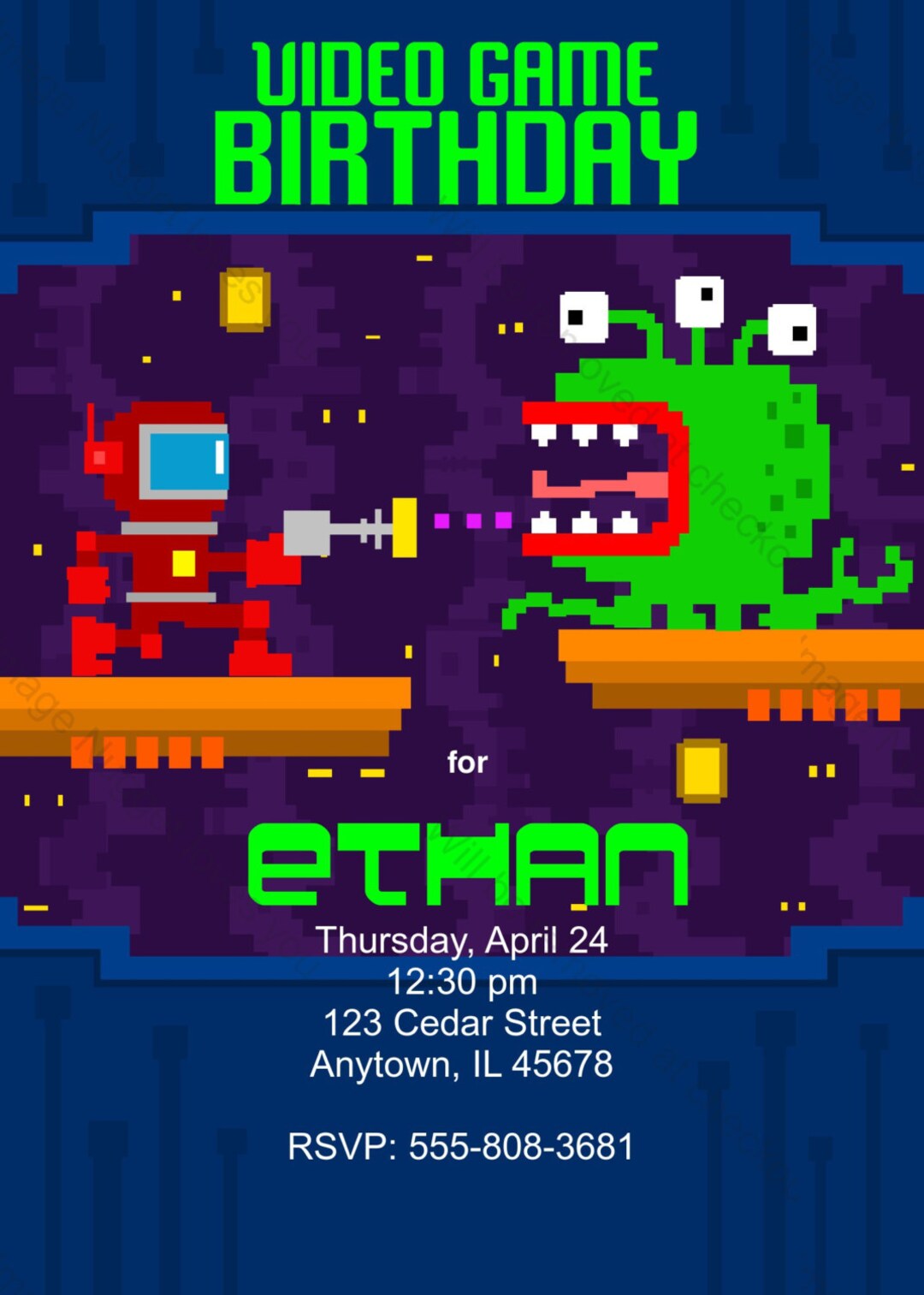 Video Game Birthday Invitation - Printable Design, Customizable ...